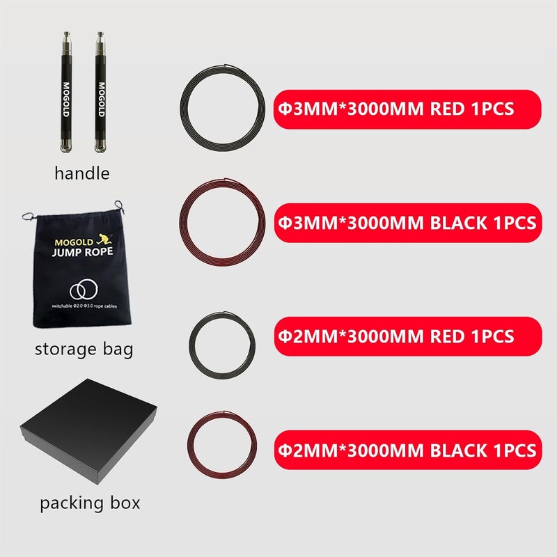 MOGOLD 2-in-1 Speed Rope: 2mm for Boxing/MMA & 3mm for CrossFit - Tool-Free Adjustable Cable System with Dual Bearings - Sweatproof Hybrid Grip for High-Intensity Training - Image 2